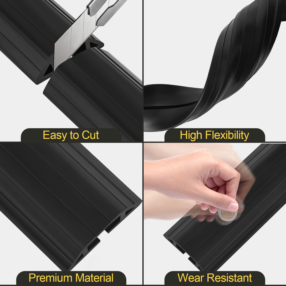 MYFAMIREA 10FT Floor Cord Cover Heavy Duty Cable Cover Protector 3 Channels Extension PVC Floor Wire Cover Outdoor Cord Hider Management Cord Cover for Wire on Floor for Home Office Outdoor, Black