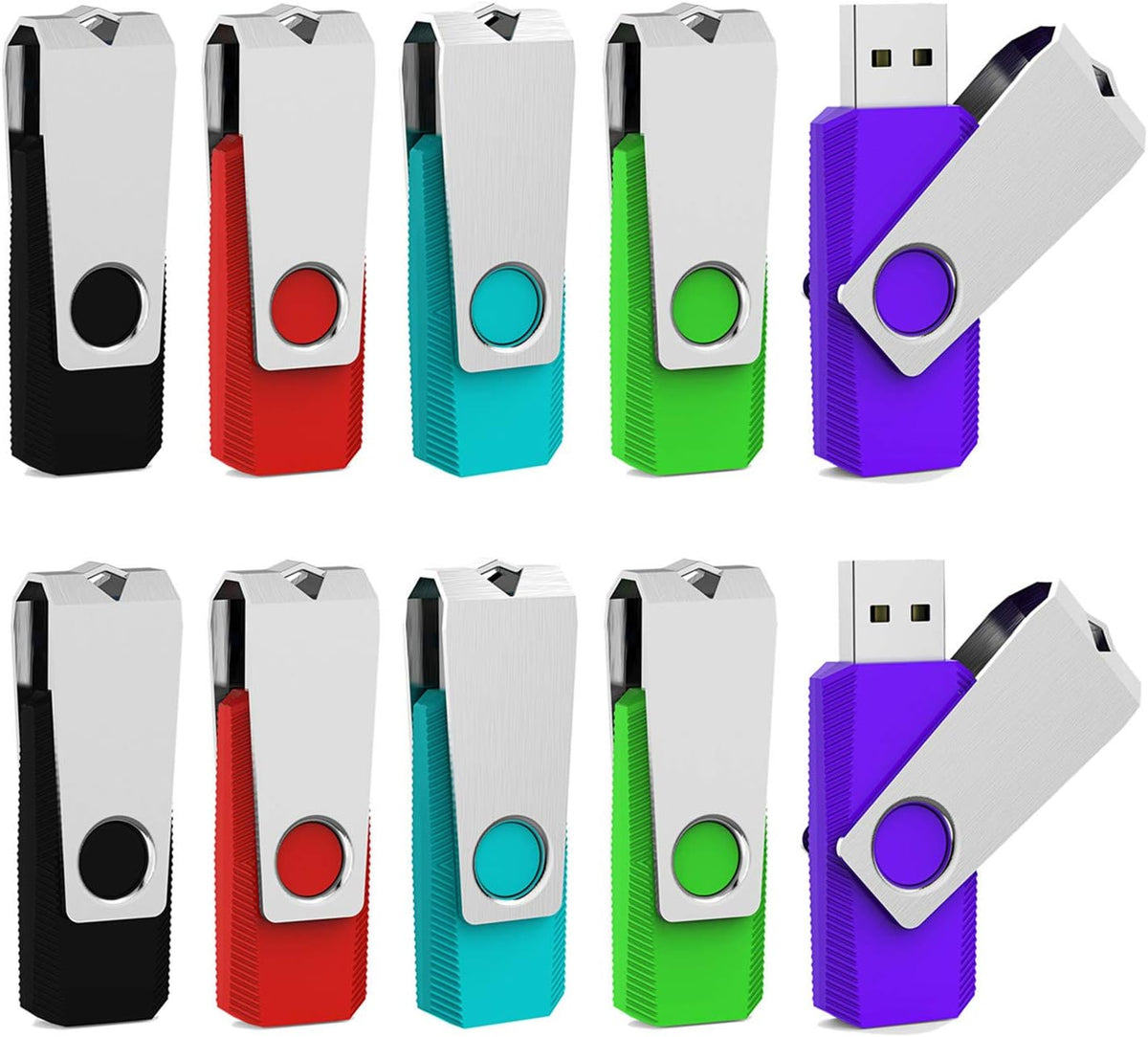 Aiibe 32GB USB Flash Drive 10 Pack 32 GB Flash Drives USB 2.0 Memory Stick Thumb Drive Zip Drive USB Drive 32GB (5 Mixed Colors: Black Red Cyan Green Purple)