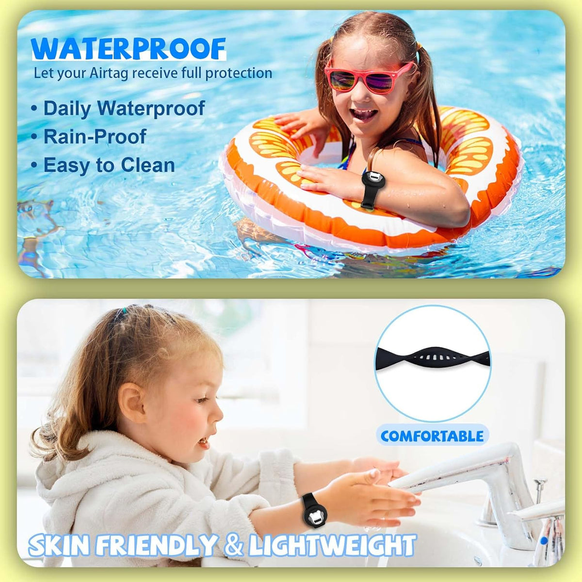 [2in1] for AirTag Bracelet & AirTag Holder with Pin - Kids Airtag Case and Kids Air Tag Bracelet Waterproof Air tag