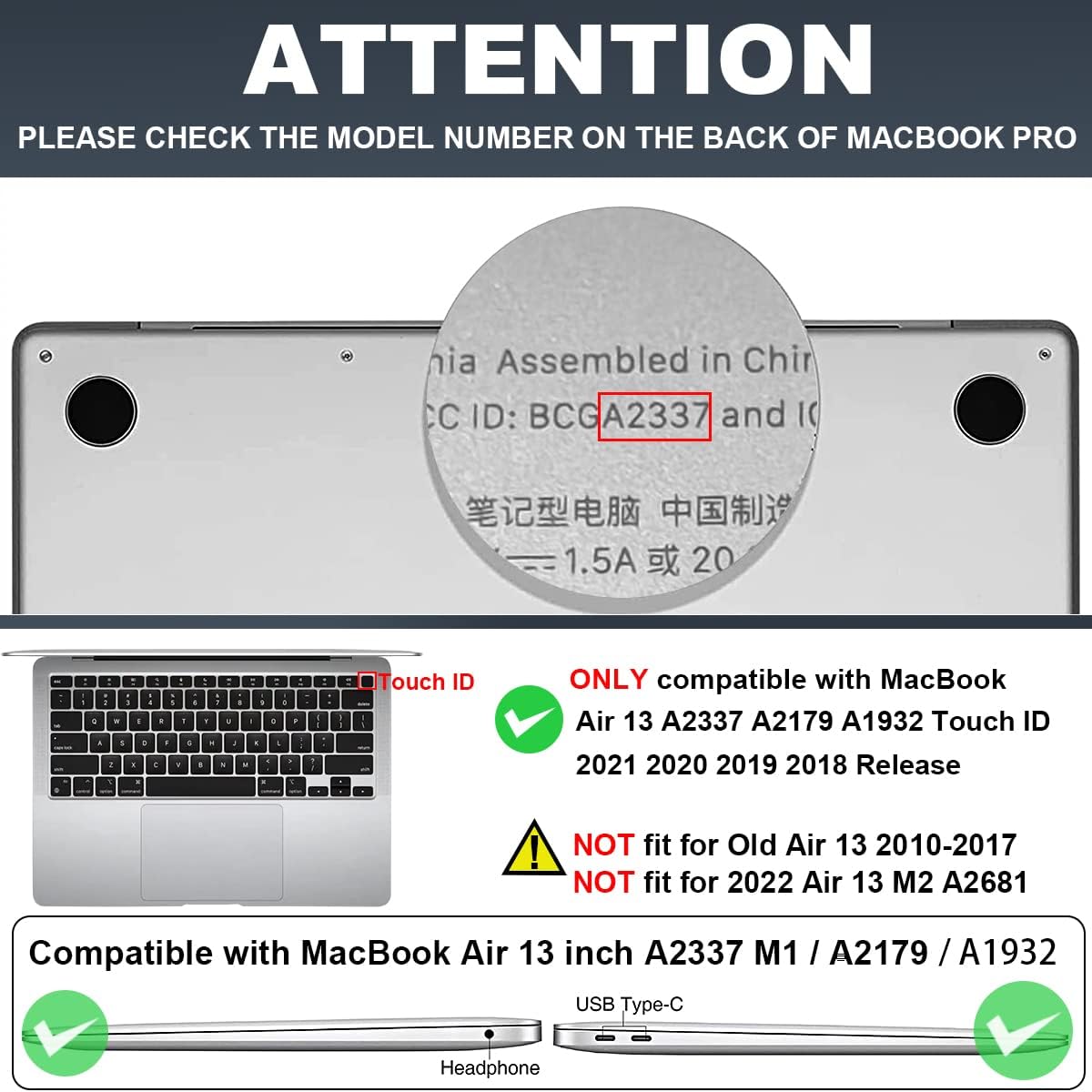 for MacBook Air 13 inch Case 2021 2020 2019 2018 Release A2337 M1 A2179 A1932 with Touch ID, Crystal Black Pattern Plastic Hard Shell Case Cover for Mac Air 13 M1, Tide Illustration 2
