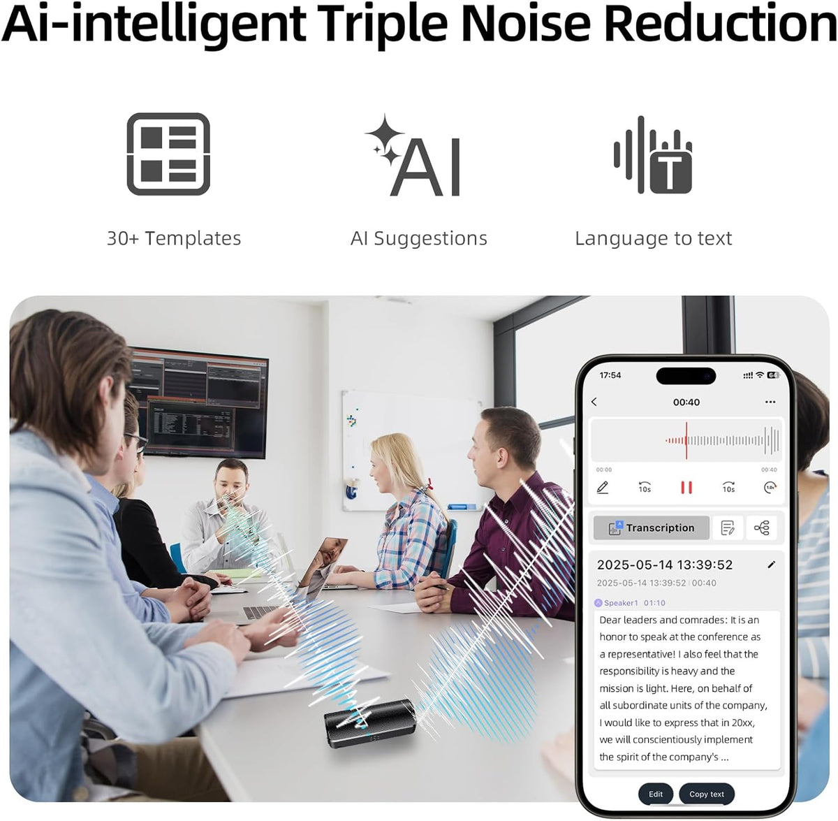 128G Magnetic AI Voice Recorder,Smart Audio Recorder with GPT-5 Summary,1-Month Continuous Recording, Noise Cancel,Magnetic Portable Recording Device for Lectures, Meetings