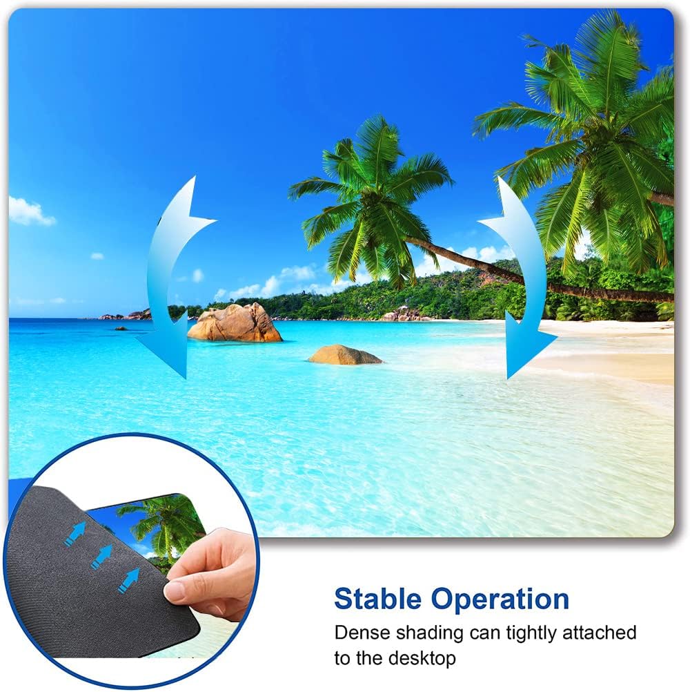 Mouse Pad, Square Beach Style Anti-Slip Rubber Mousepad for Gaming Office Laptop Computer PC Men Women Kids, Cute Custom Pattern, Beach