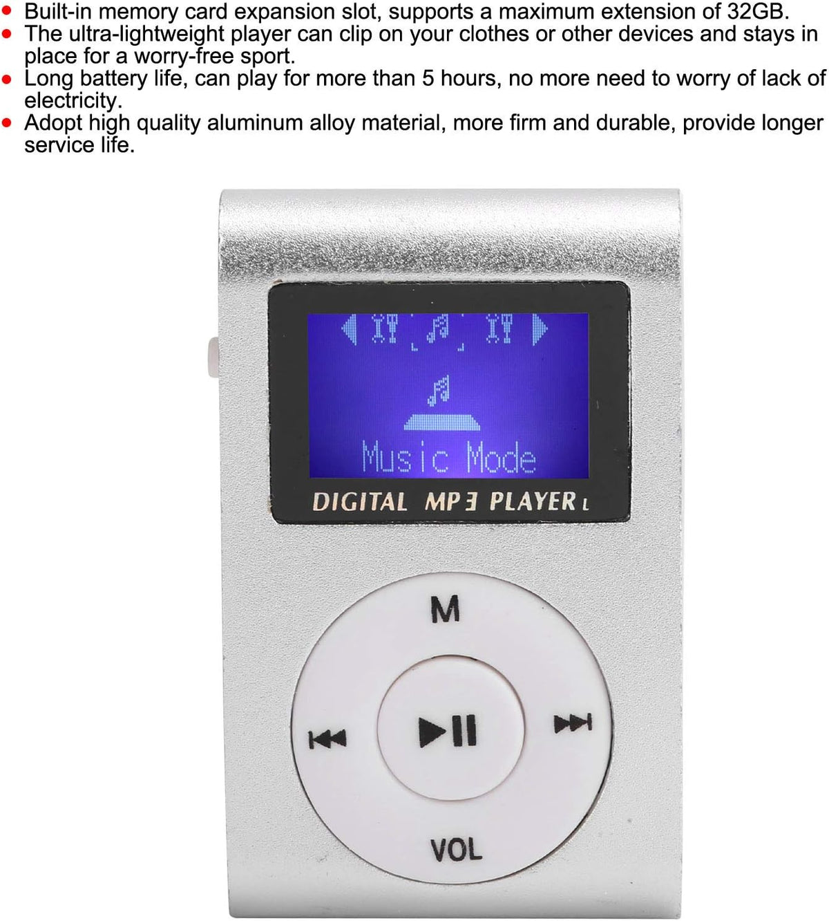 ciciglow MP3 32G,Suitable Mini Player,Mini LCD Screen Display USB Player,with Earphones,Ultra-Light Clip-on