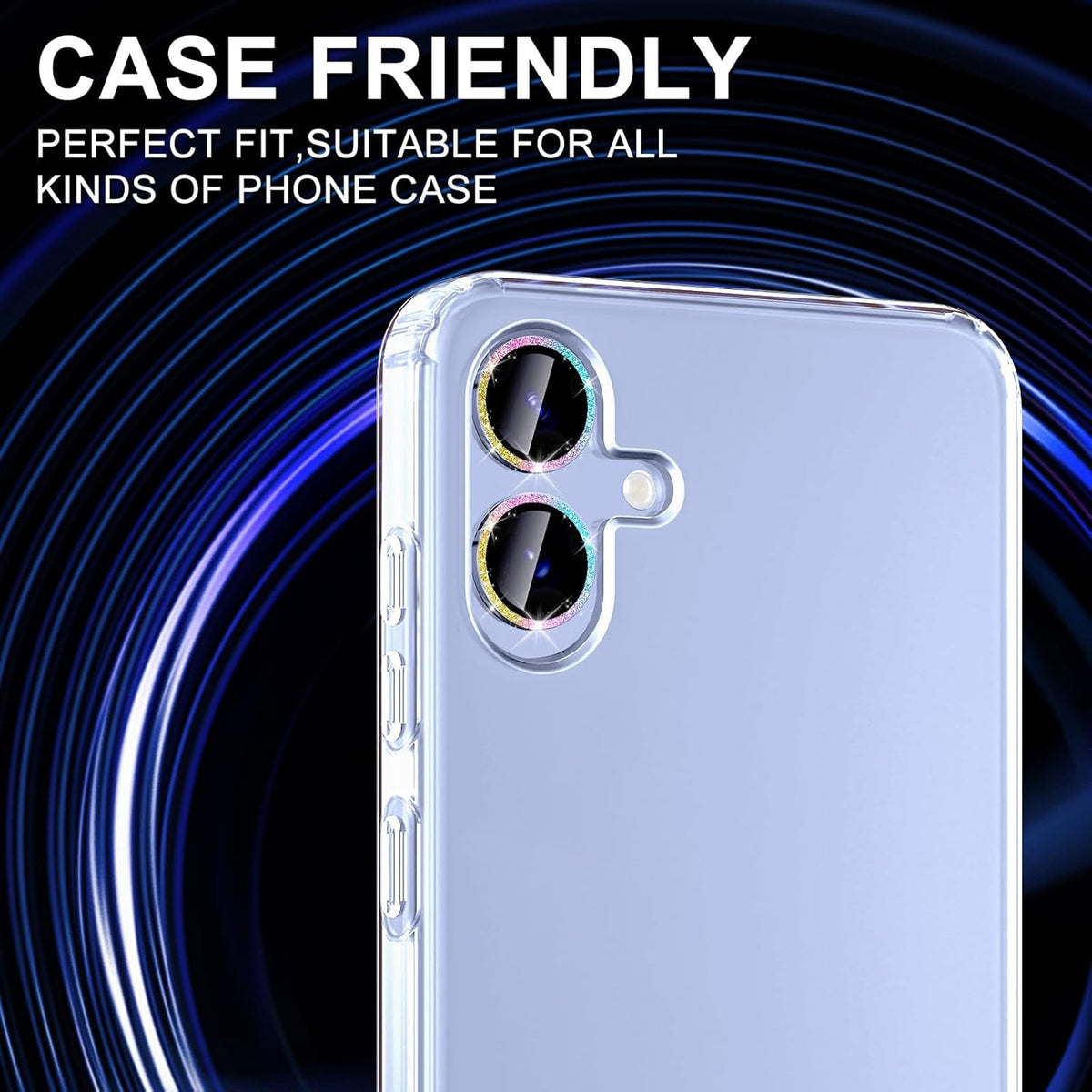 for Samsung Galaxy A06 Camera Lens Protector, Individual Metal Ring Tempered Glass Lens Cover, [Strong Adsorption] Scratch Resistant Ultra-Thin HD Clear Lens Cover, 1 Set-Colorful Sparkly
