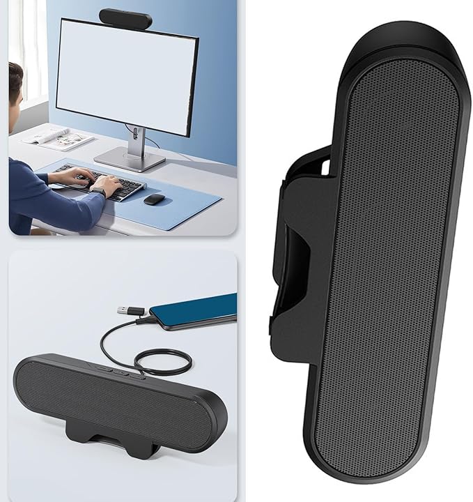 Yosoo Health Gear Computer Clamp Speaker 10W USB Powered Wired PC Black Speaker for Laptop PC Maximum Opening 10cm