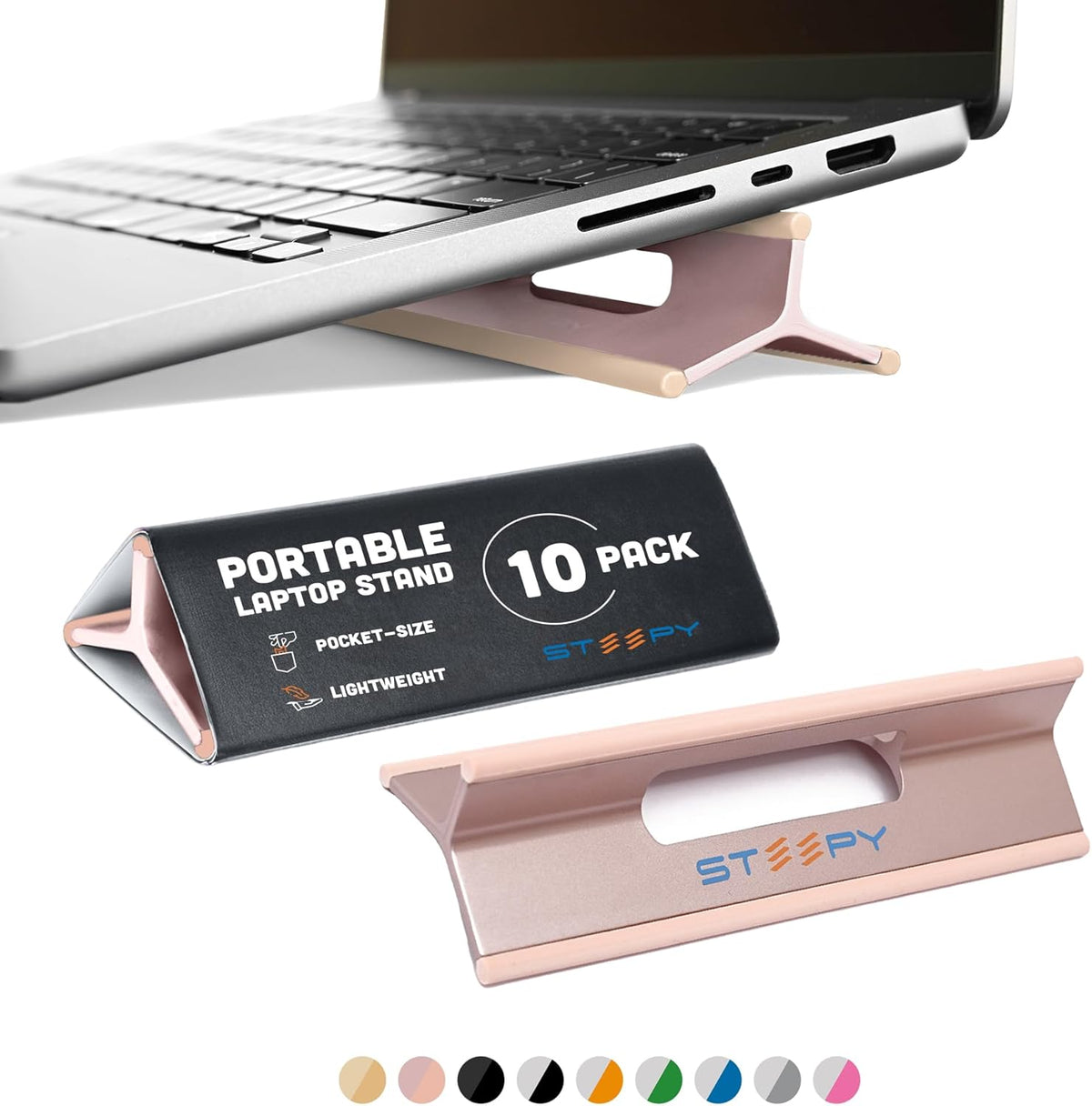 Steepy Adjustable Laptop Stand - 3 Heights Computer Riser for Desk - Portable With Adjustable Height
