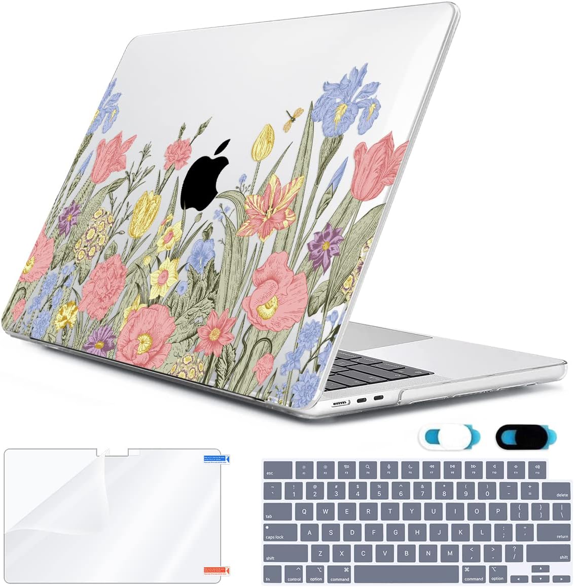 Compatible with MacBook Air 13 inch Case 2025 2024-2022 M4 A3240 M3 A3113 M2 A2681, Plastic Hard Shell&Keyboard Cover&Screen Film&Webcam Cover for MacBook Air 13.6 inch Case, Spring Flowers