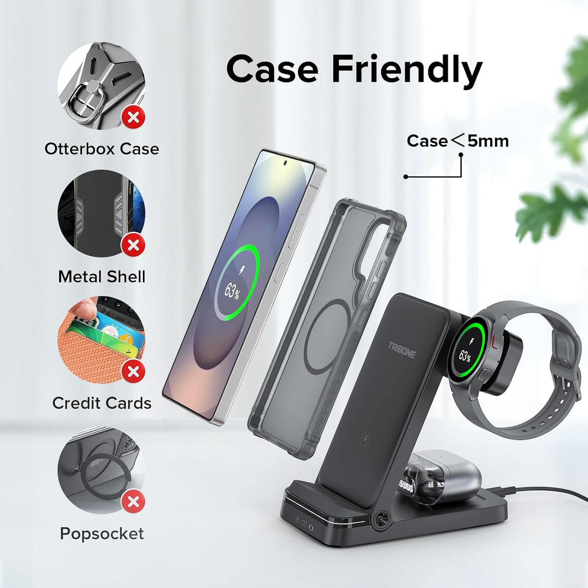 Wireless Charger for Samsung, 3 in 1 Wireless Charging Station for S25 S24 Ultra S23 S22 S21 Note Z Fold Android, Charger for Samsung Galaxy Watch 7 6 5 4 3 Pro Classic Galaxy Buds