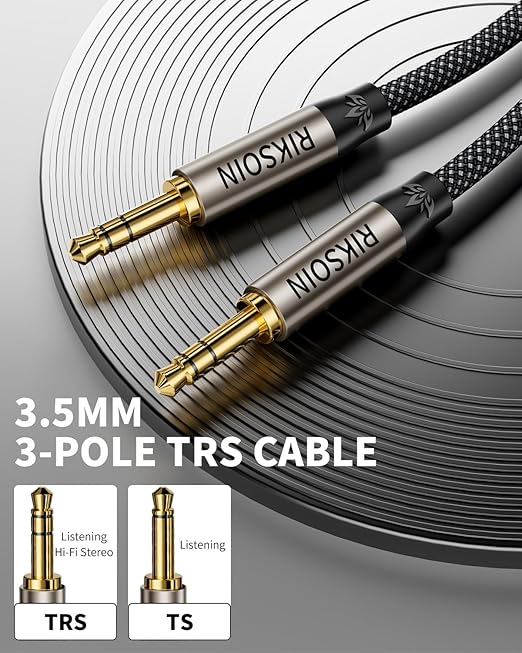 RIKSOIN 3.5mm Aux Cable 2FT/0.6m, Silver-Plated Wire Core Male to Male Cord for Headphones Car Home Stereos Speaker Compatible with iPhone iPad iPod Echo