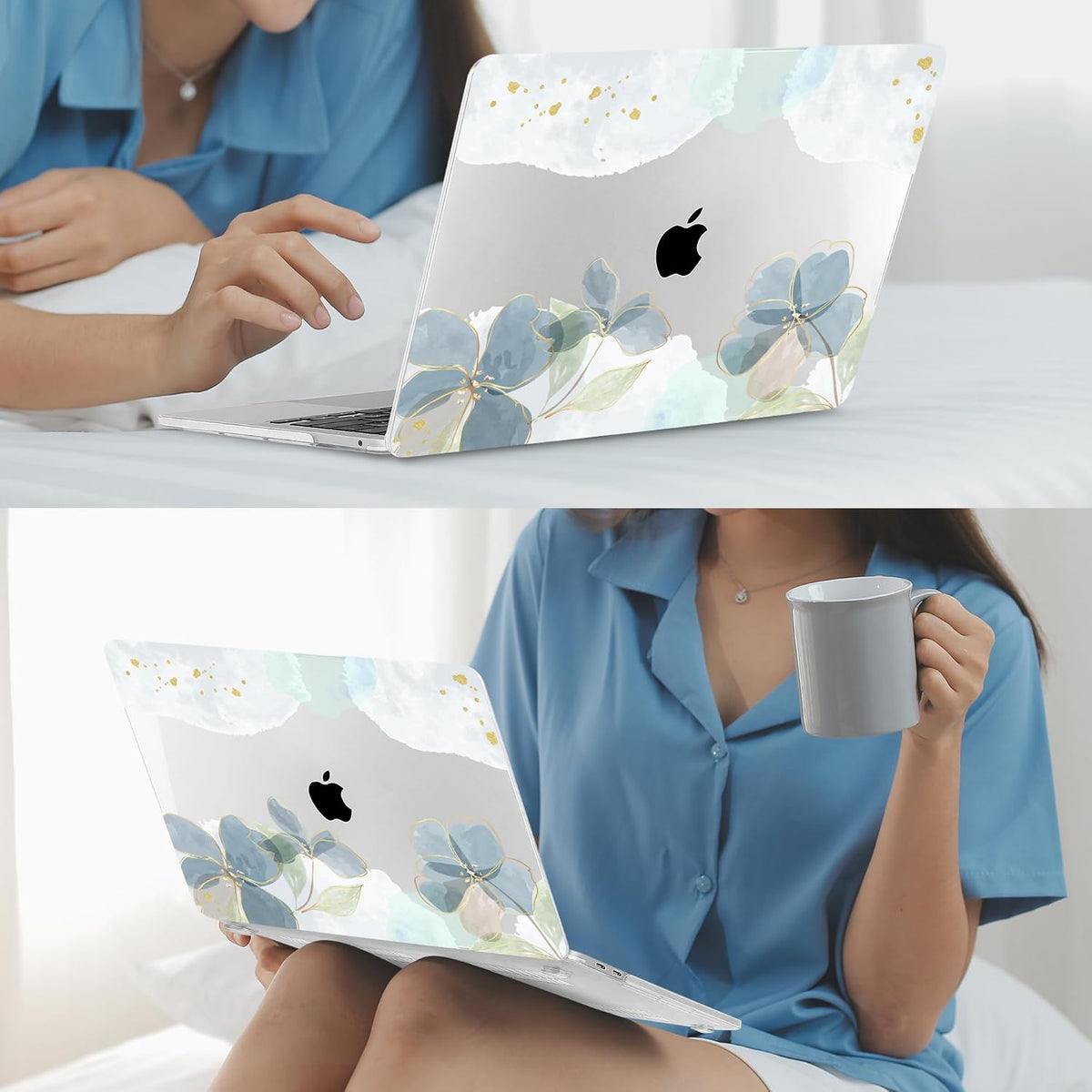 Mektron for MacBook Air 13 Case A1466/A1369 (2010-2017 Release), Snap-on Plastic Hard Shell Cover for MacBook Air 13.3 inch with Keyboard Cover,Green Floral
