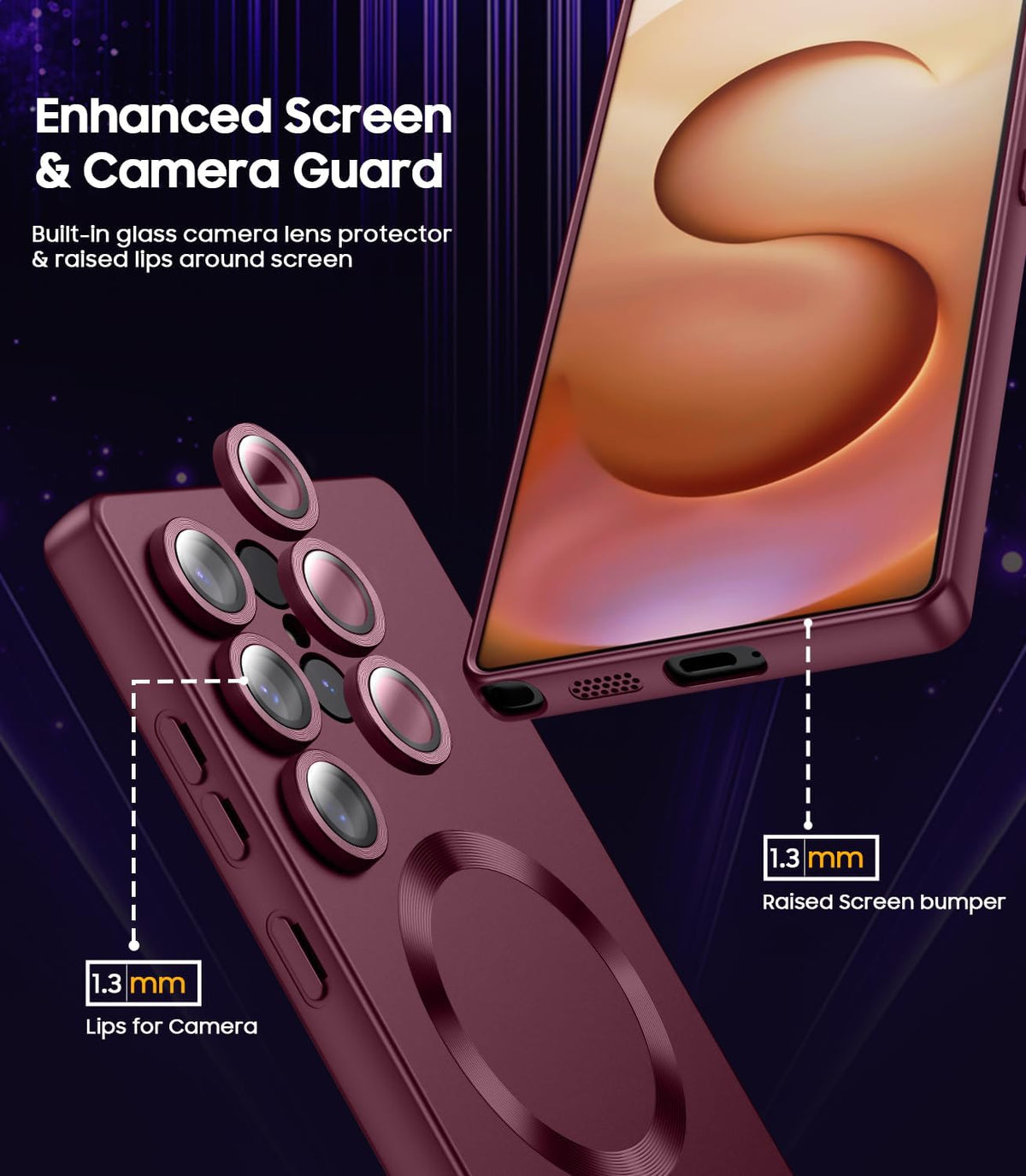 Magnetic for Samsung Galaxy S25 Ultra Case [Compatible with MagSafe][Built-in Camera Lens Protector] Slim Soft Silicone Bumper Shockproof Metallic Luster Phone Shell (Burgundy)