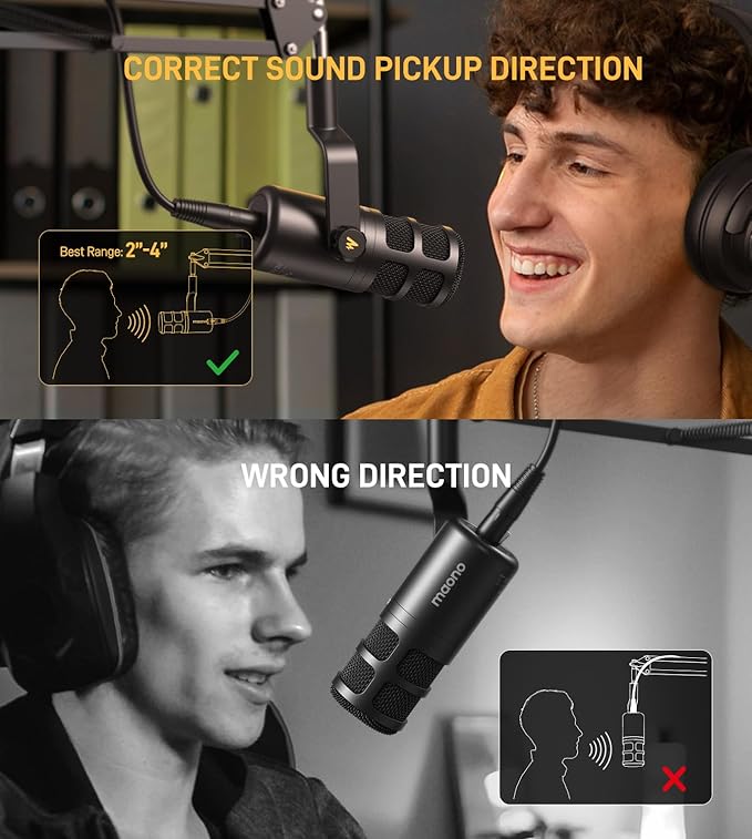 MAONO XLR Podcast Dynamic Microphone Cardioid Studio Mic with Boom Arm for Vocal RecordingStreamingGaming Voice Isolation Technology Metal Mic Works for Audio Interface Mixer
