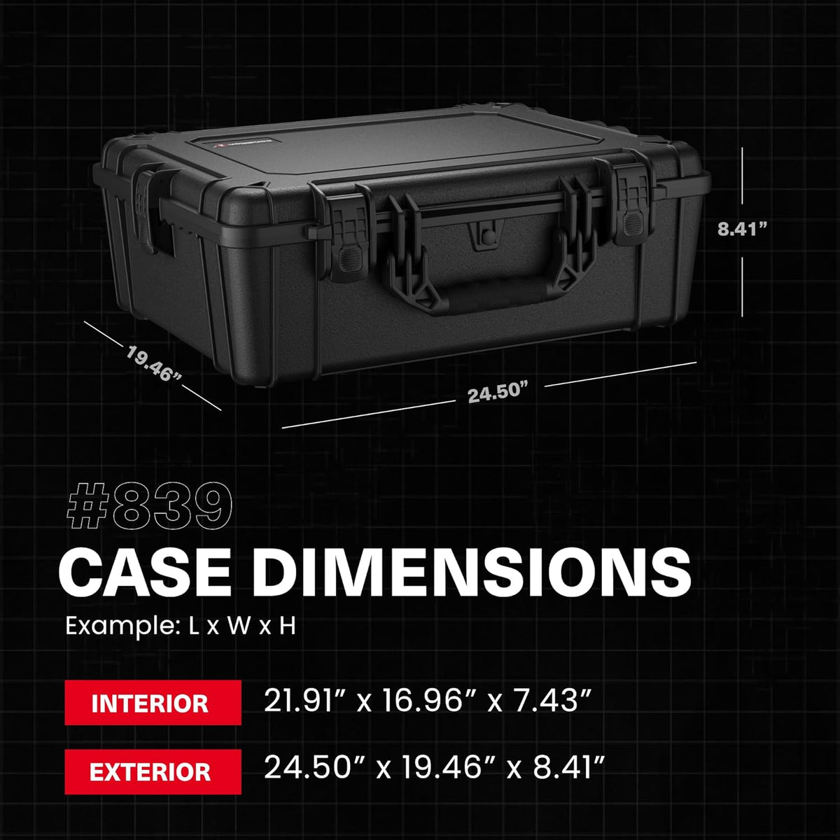 Condition 1 25" Large Waterproof Hard Case Model 839 with Foam, Portable Protective Storage Box for Travel, Hunting, Military, Tactical, Made in USA, 24.50"x 19.46"x8.41" Black