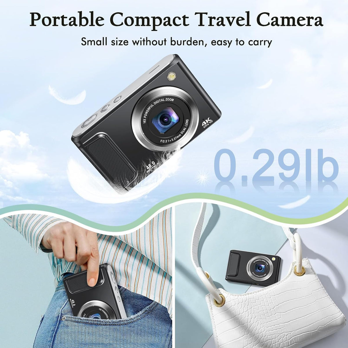 DSOEKEU 4K Lens,48MP 16X Digital Camera for Photography with Front and Rear Autofocus Vlogging Camera