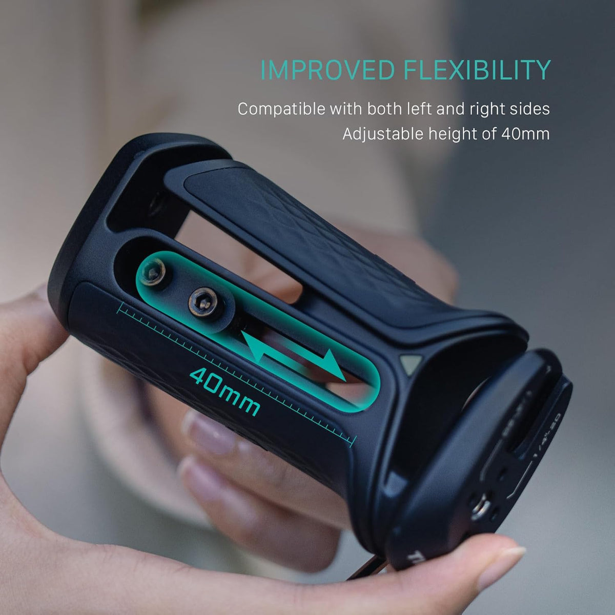 Tilta Xeno Side Handle for Filmmakers & Cameras - Titanium Gray | Secure Connection & Helps Prevent Rotation | Adjustable Height | Textured Silicone Grip | Easy Assembly (1/4″-20 w/Locating Pins)