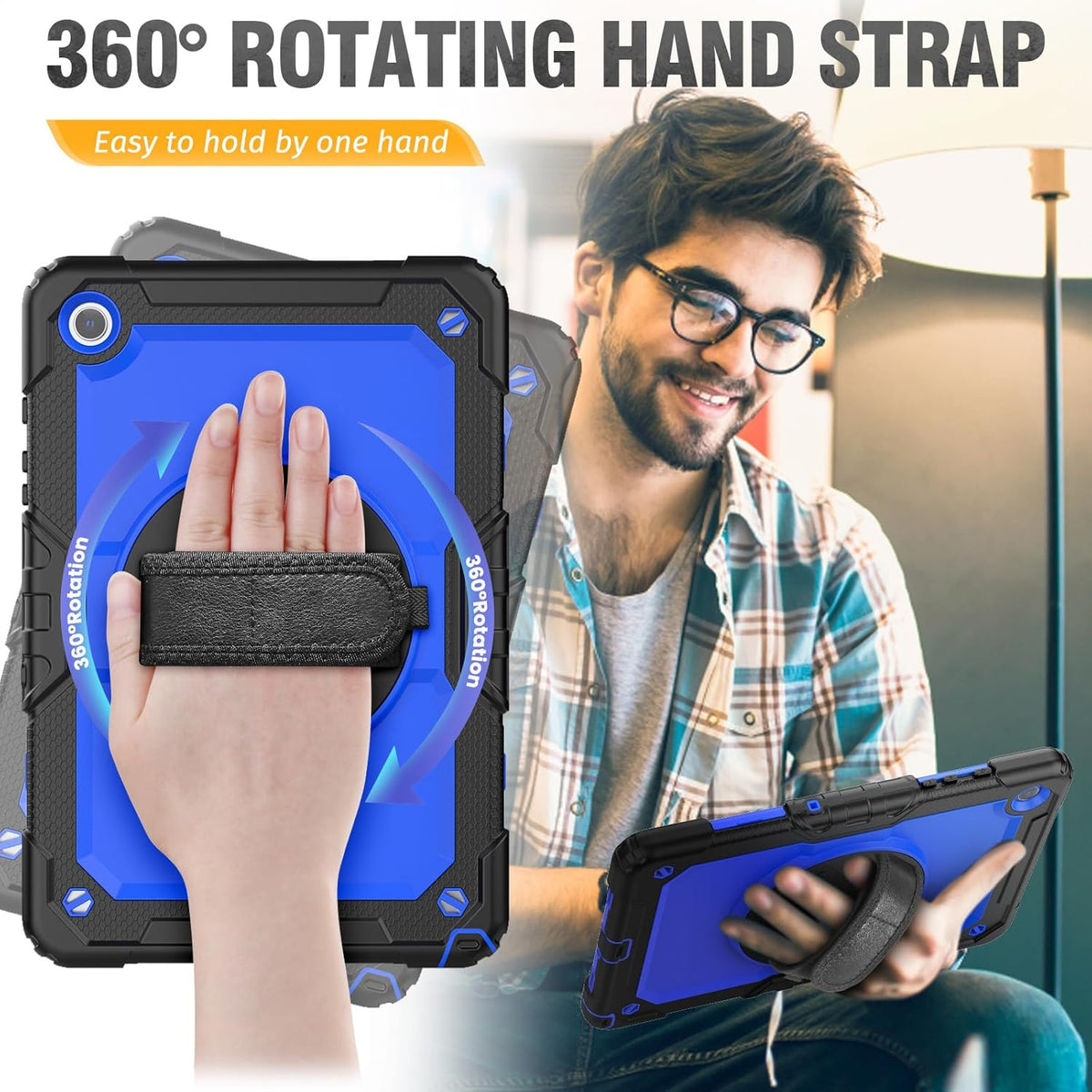 HXCASEAC Case for Samsung Galaxy Tab A9+ Plus 11 Inch, Protective with Screen Protector/Hand Strap/Pen Holder, Sturdy Shockproof for Samsung A9 Plus Tablet Case SM-X210 SM-X216 SM-X218 - Blue