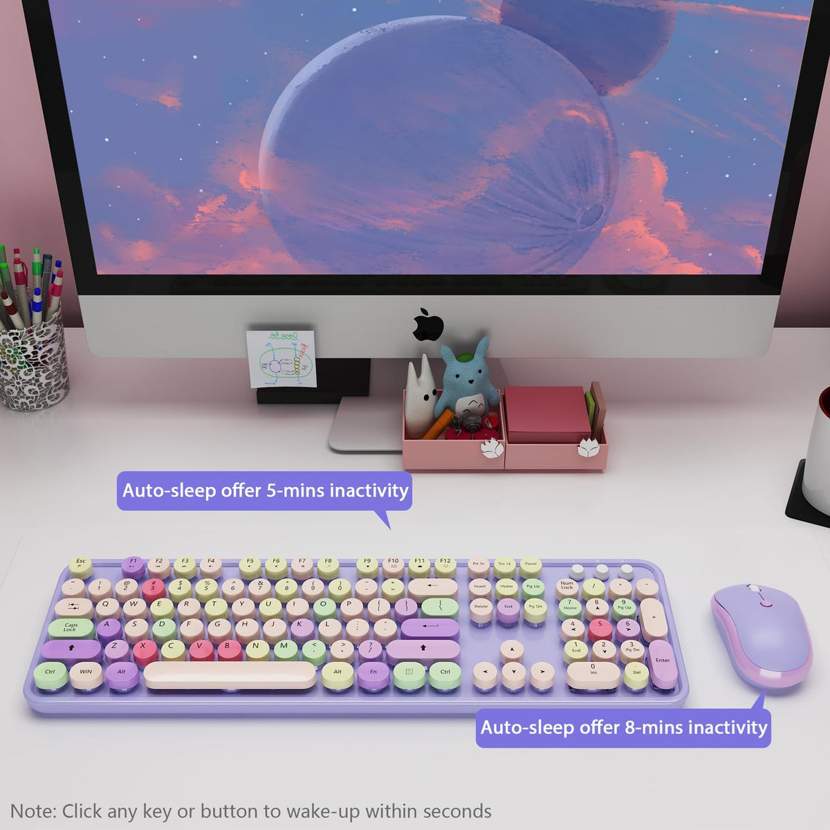 Wireless Typewriter Keyboard and Mouse - Wireless Keyboard with Silent Wireless Mouse, Cute Retro Keyboard Mouse Combo, 2.4G USB Computer Keyboard and Mouse for Windows Laptop/Desktop/PC(Purple)