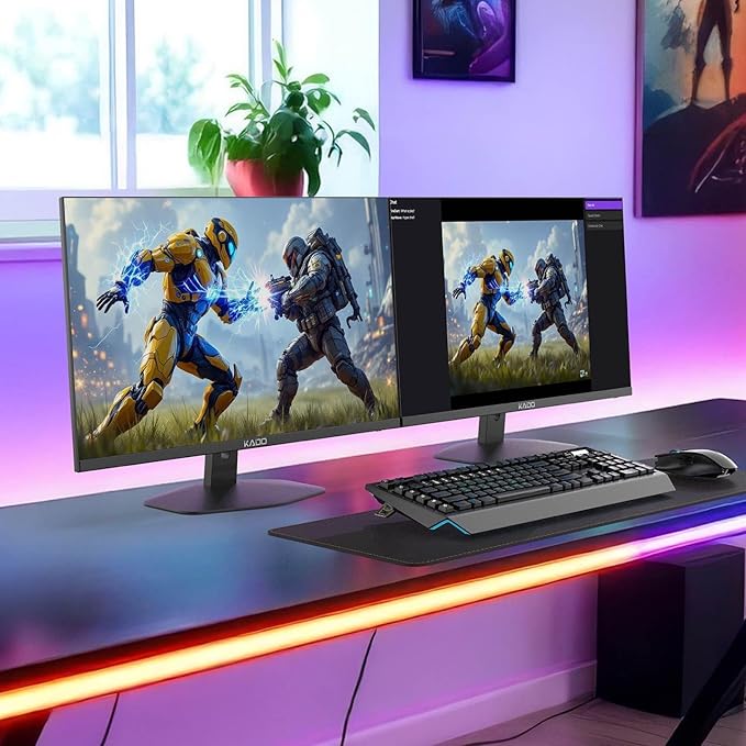 Kado Dual Monitor Setup - 2-Pack 27 1920x1080 Computer Monitor 75Hz VESA Mount HDMI Office Gaming Hybrid Built-in Speakers (E27X Dual Series)