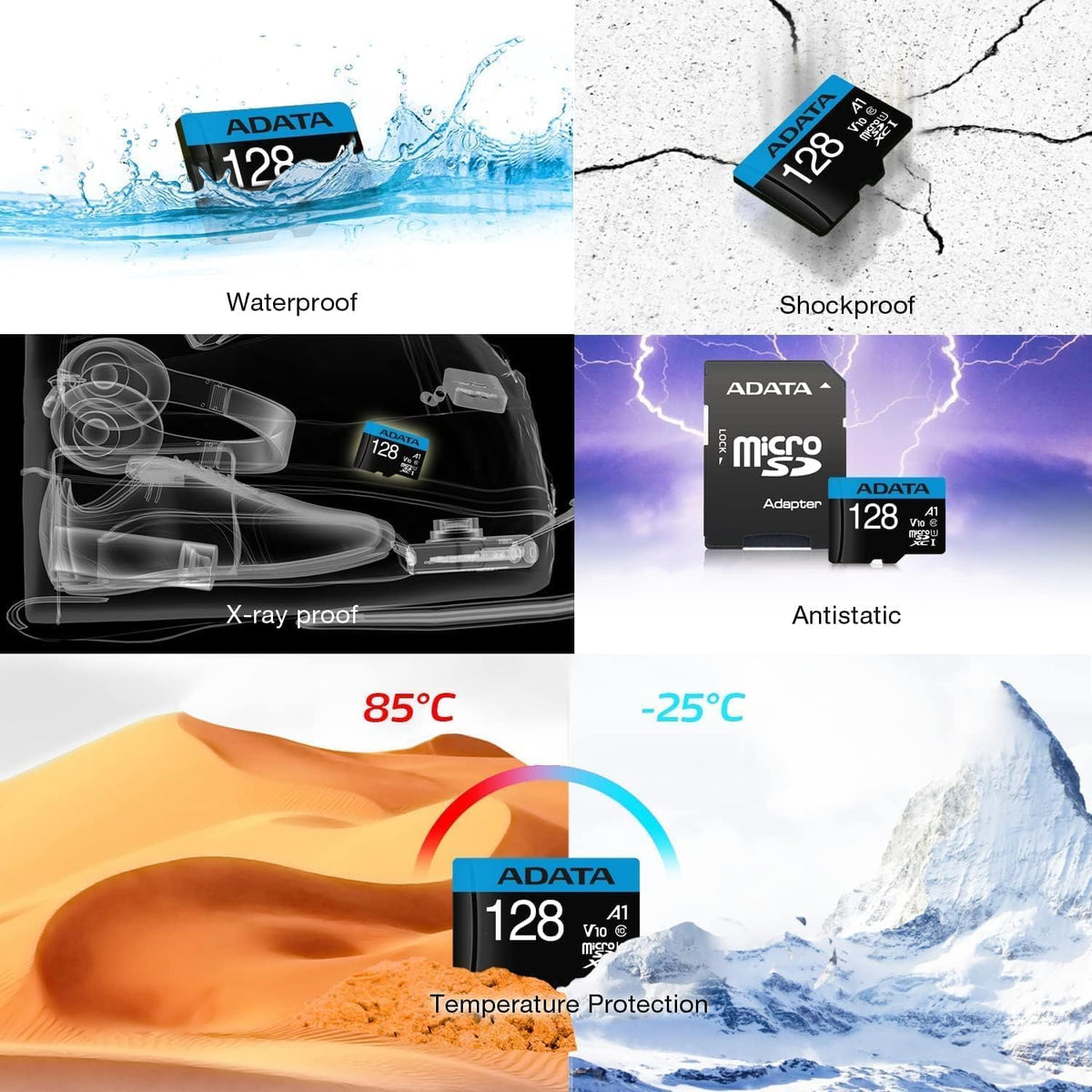 ADATA Premier 128GB 3-Pack MicroSDHC/SDXC UHS-I Class 10 V10 A1 Memory Card with Adapter Read up to 100 MB/s (128GB 3 Pack)