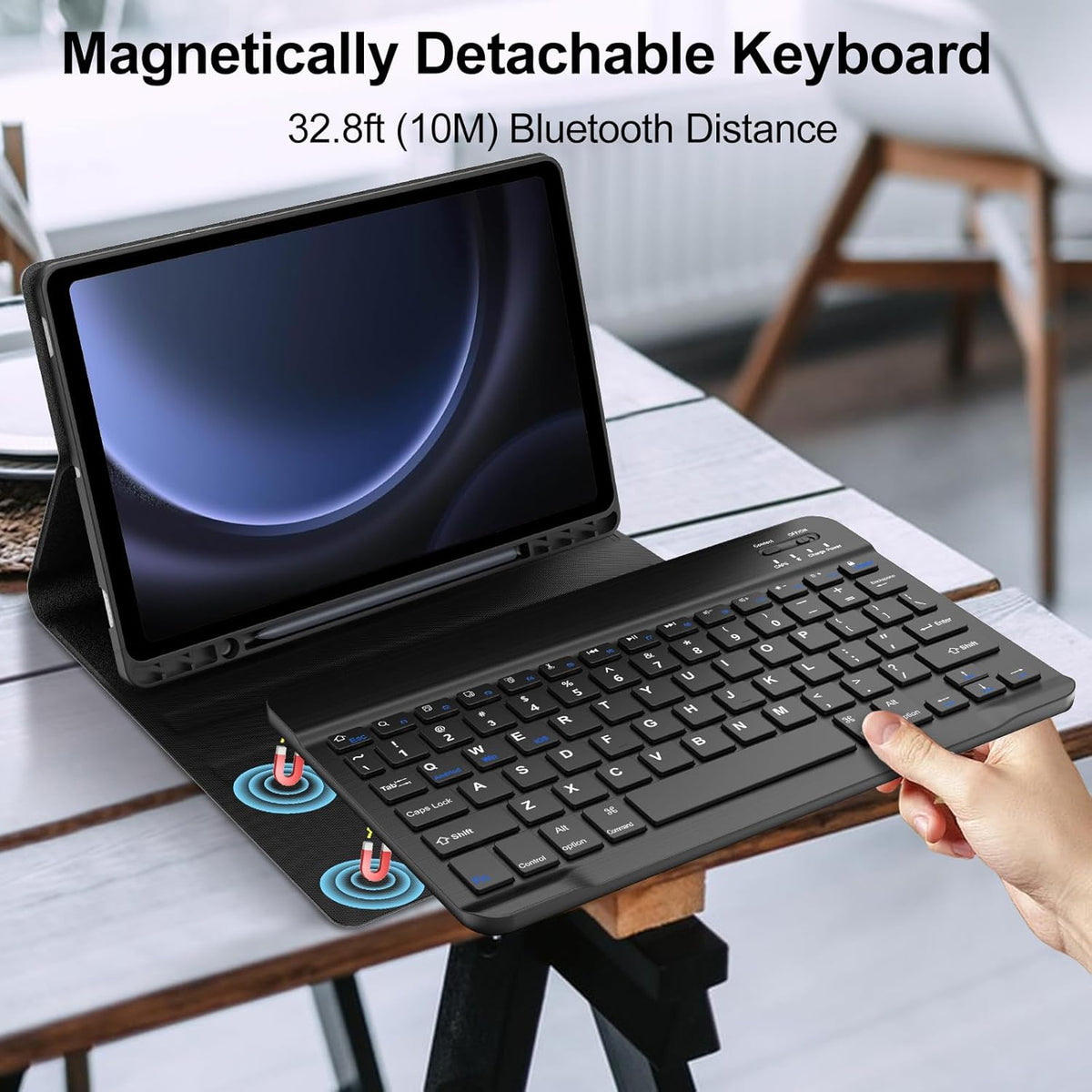 Galaxy Tab S9 FE+/ S9+ /S10+ 12.4 Inch Case with Keyboard, Detachable Bluetooth Keyboard with Pen Holder for Samsung Tab S10+ Plus/S9+ Plus/S9 FE+ Plus/S8+ Plus/S7FE/S7+ Plus 5G 12.4", Navy Blue