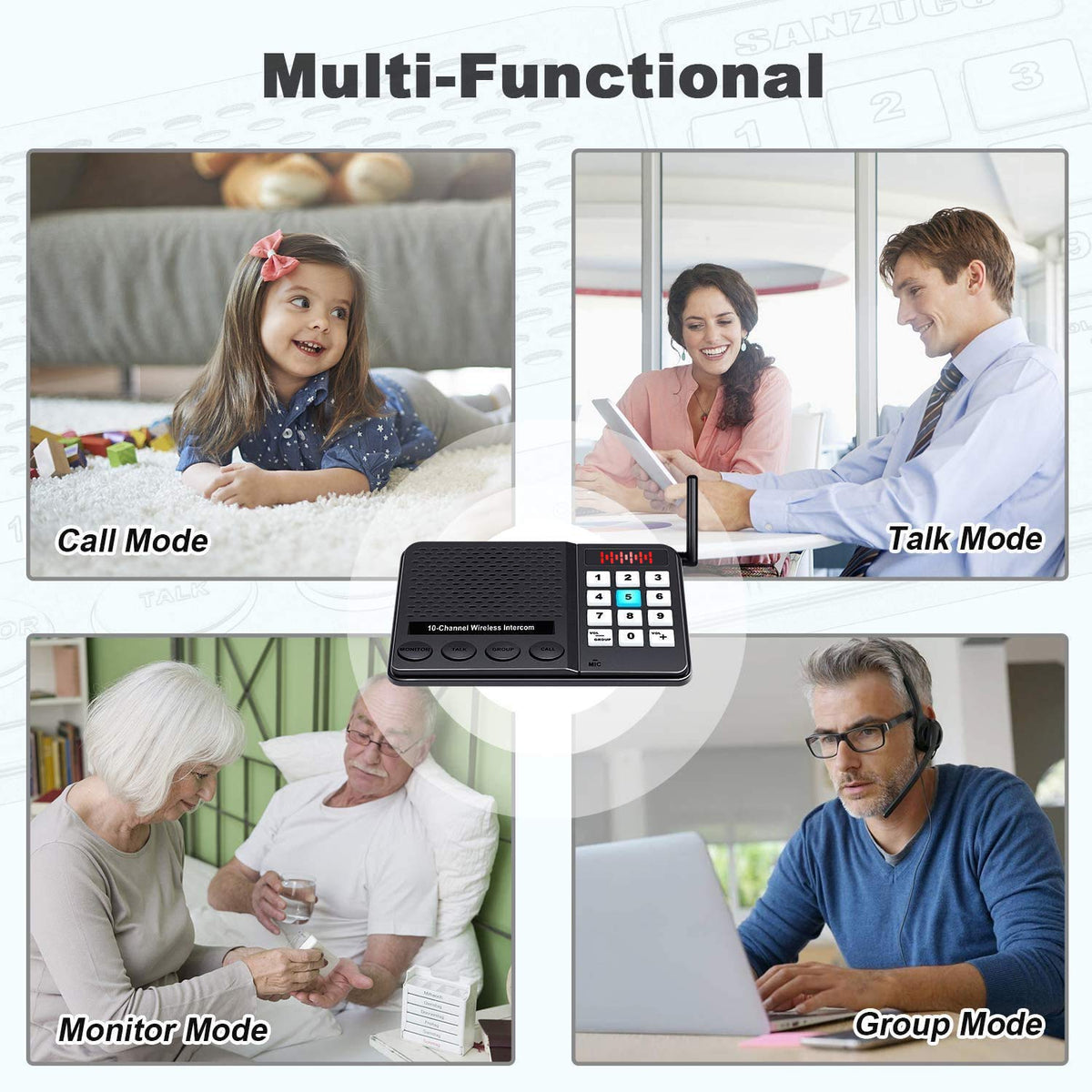 Intercoms Wireless for Home - 10 Channel 3 Privacy Code Wireless Intercom System for Home House Business Office - GLCONN 1.1 Mile Range Room to Room