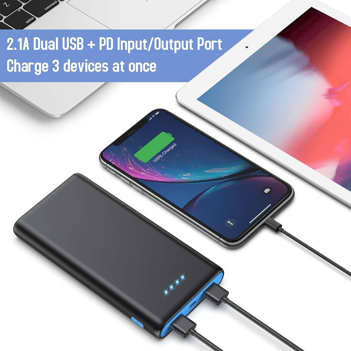 Portable Charger Power Bank 25,800mAh,5V/3A USB C in&Out Fast Phone Charging with Intelligent Smart IC,3 USB Port External Cell Phone Battery Pack Compatible with iPhone 16 15 14,Galaxy,Android-Blue
