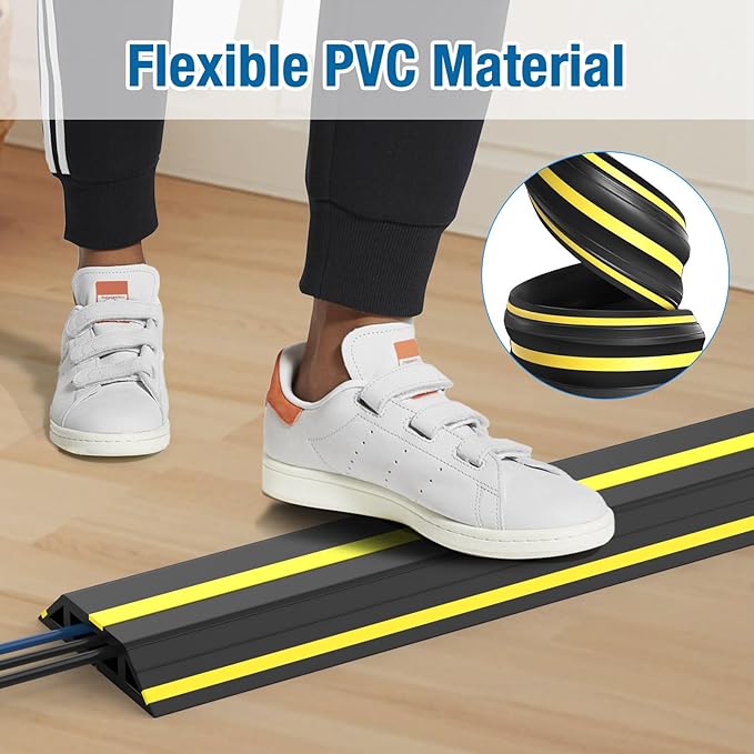 Eapele 6.5ft Cable Protector Cord Cover for Floor, Heavy Duty PVC Duct Easy to Unroll, Prevent Trip Hazard for Home Office or Outdoor Settings