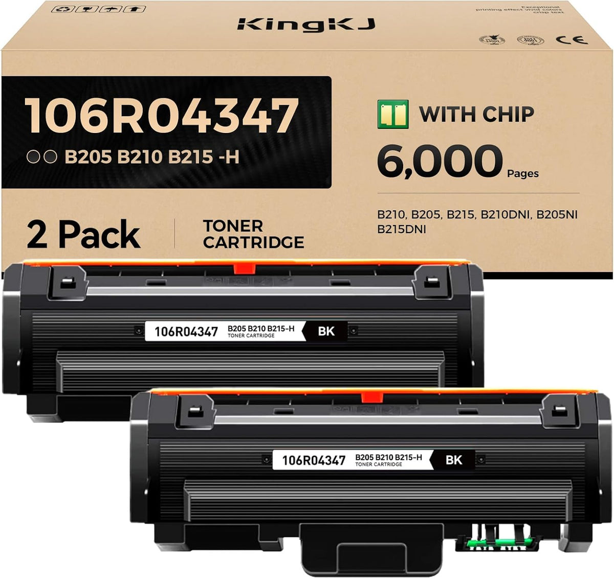 B205 B210 B215 Toner Cartridge Black 2-Pack High-Yield Replacement for Xerox 106R04346 106R04347 Toner Compatible with Xerox B210 B205 B215 B210DNI B205NI B215DNI Laser Printer Ink All-in-One Copier