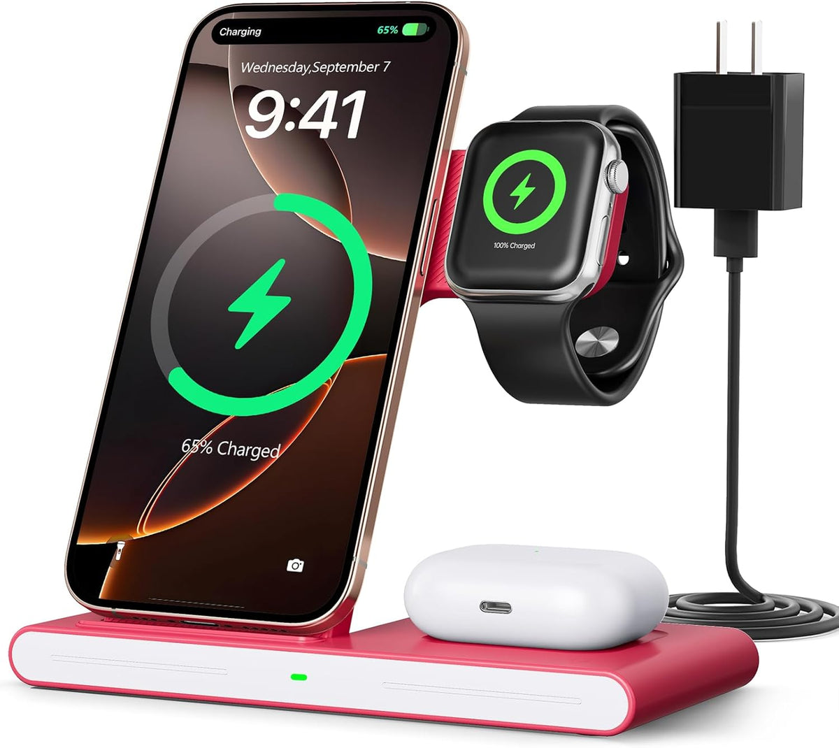 2025 Wireless Charger for Apple and Android Charging Station,3 in 1 Fast Max Charging for iPhone 16 15 14 13 12 Pro Max Plus, Apple Watch Series & Air pods 4 3 2 Pro, Android Samsung Galaxy Series