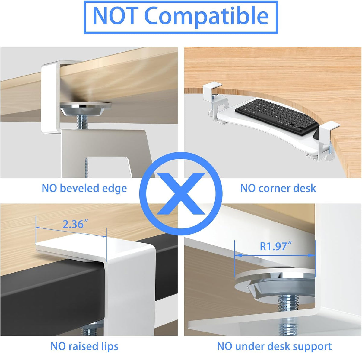suptek Small Keyboard Tray Under Desk Pull Out with C Clamp Mount, Computer Keyboard & Mouse Tray, 20 (24.2 Including Clamps) x 11.8 inch Slide-Out Platform Computer Drawer for Typing, White, DSF1SW