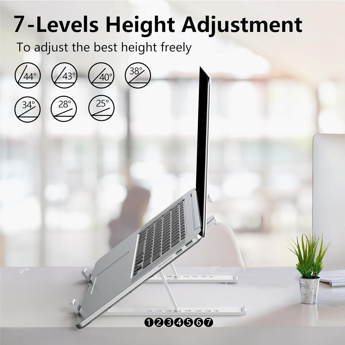 Laptop Stand for Desk, Adjustable Laptop Riser ABS+Silicone Foldable Portable Notebook Holder, Ventilated Cooling Notebook Mount Computer Stand for 10-15.6” Laptops,Tablets-White