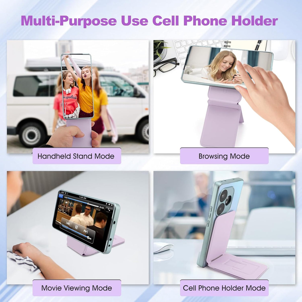 Phone Stand, Foldable Magnetic Phone Tripod, Angle Adjustment & Strong Magnets PU Leather Phone Stand, Compatible with All Smart Phone 16/15/14/13/12 (Purple)
