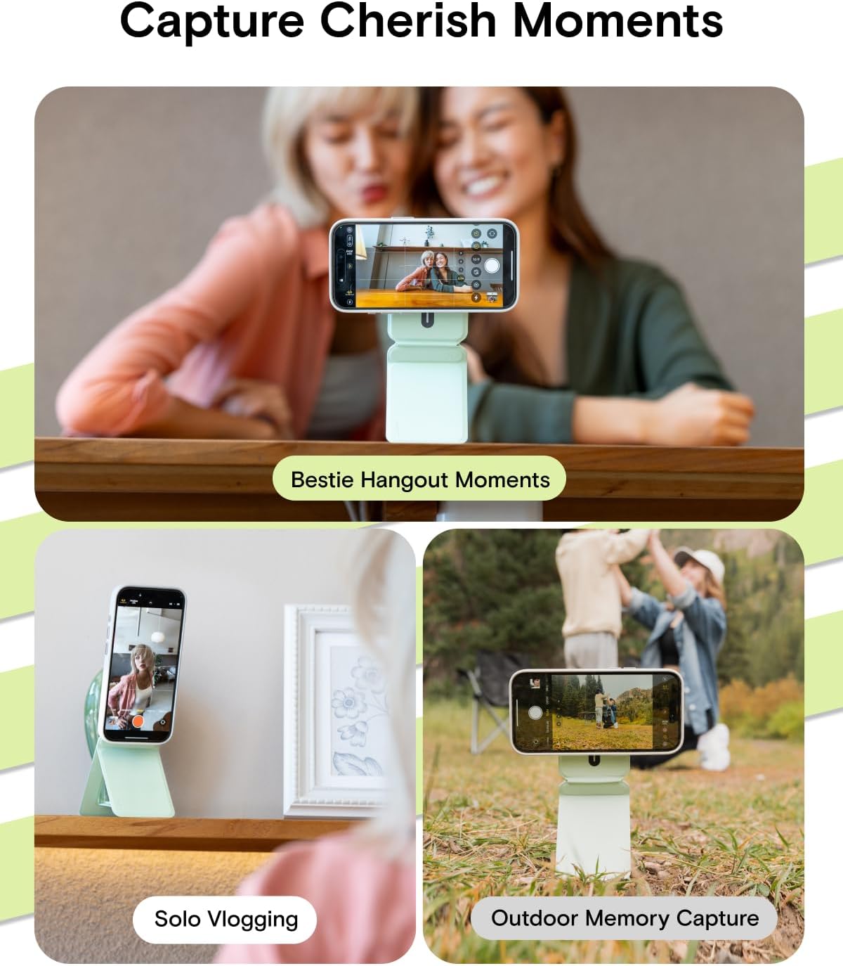 MOFT Phone Tripod Stand Selfie Stick for iPhone, Multi-Angles iPhone Stand, Lightweight & Portable Phone Holder, Strong Magnets, MOVAS Vegan Leather, Travel Essentials, Panna Cotta (Without Card Slot)