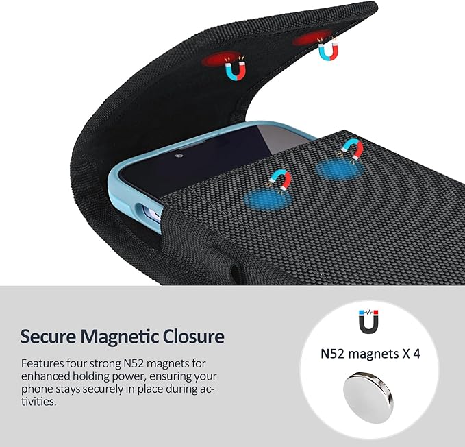 ACCKUO Phone Holster for Belt with Metal Clip and Magnetic Closure Compatible with iPhone 17 Pro Max, Galaxy S26/S25/S24/S23/S22/S21/S20 Ultra A17 A16 A26 A36 for Everyday Protection, XL-Black