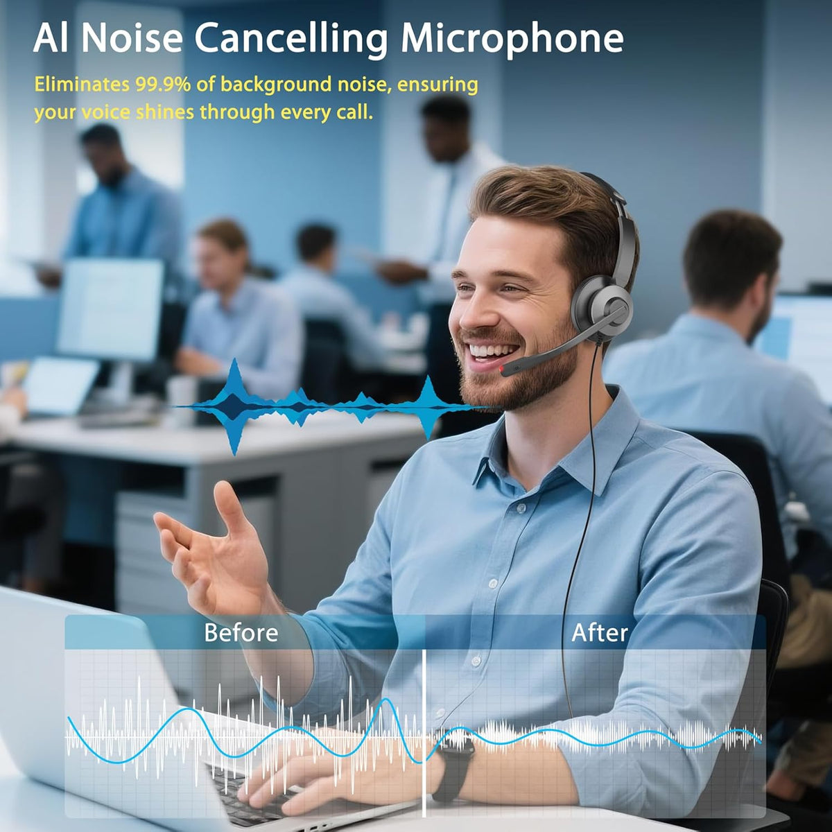 Earbay USB Headset with Microphone for PC, Headset with Mic, Computer Headset with Noise Canceling Microphone for Laptop, Wired Headphones with Mic for Work from Home/Call Center/Open Office