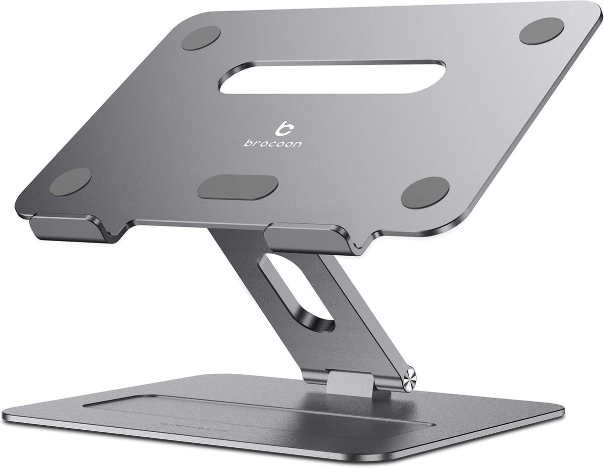 Adjustable MacBook Stand for Desk | Ergonomic Aluminum Laptop Riser with Heat-Vent, Compatible for 10-17" Laptops, Space Grey
