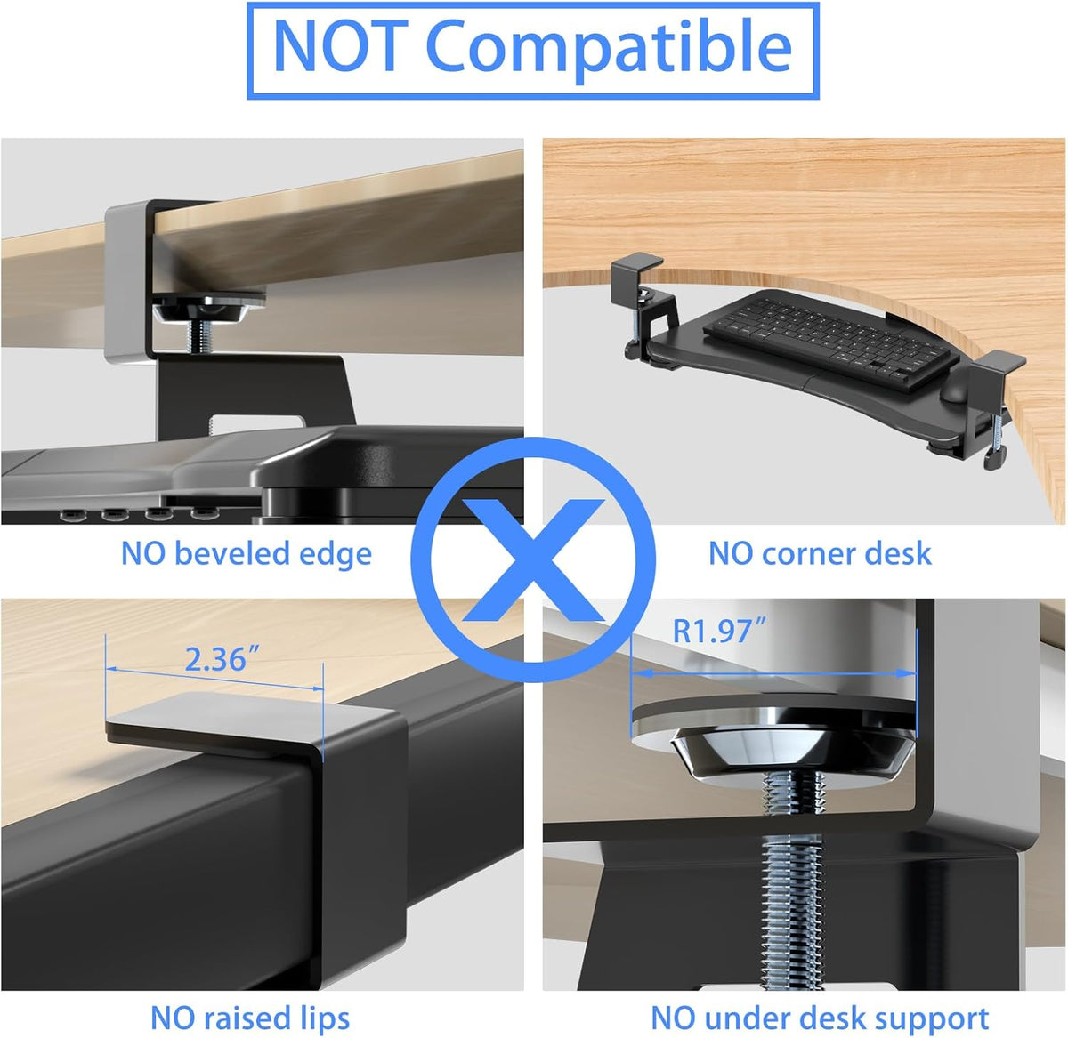 suptek Small Keyboard Tray Under Desk Pull Out with C Clamp Mount, Computer Keyboard & Mouse Tray, 20 (24.2 Including Clamps) x 11.8 inch Slide-Out Platform Computer Drawer for Typing, Black, DSF1S