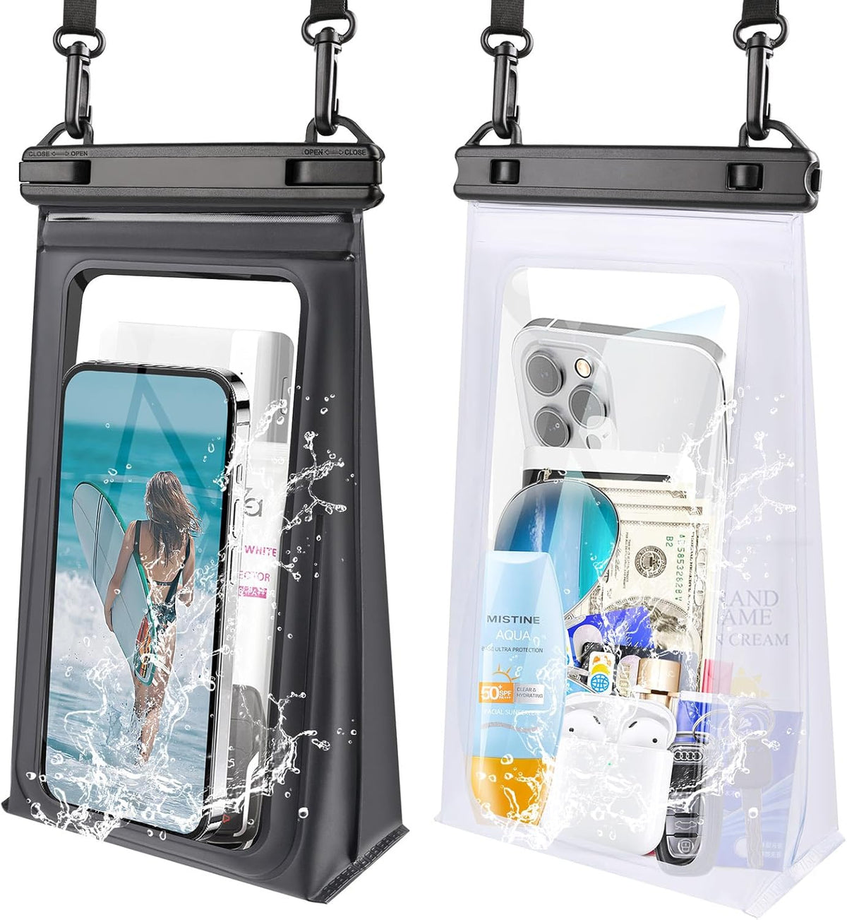 2 Pack Large Waterproof Phone Pouch, IPX8 Double Sealing Floating Waterproof Bag for iPhone 16 15 14 Pro Max Sumsang S25 S24 Google All Devices