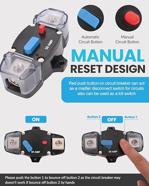 BULVACK 300 Amp Circuit Breaker 12-48 Volt DC 300A Self Recovery Resettable High Amp Circuit Breaker with Manual Reset Button for Automotive RV Marine Boat Car Audio and Amps Protection