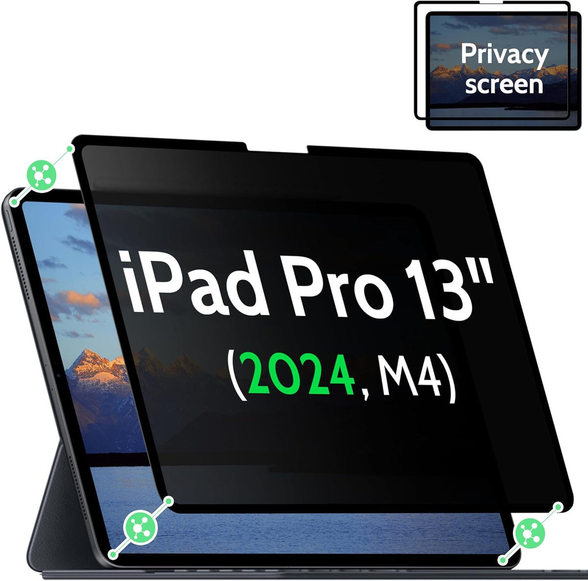 Nano Privacy Screen Protector Compatible with iPad Pro 13 2024 7th Gen (A2925, A2926) Anti-Glare Blue Light Film Anti-Spy Filter, Bubble-Free Shield Easy Install Guard Removable Cover