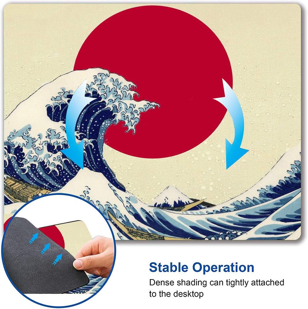 Gaming Mouse Pad,Japanese The Great Wave Off Kanagawa Mouse Pad Non-Slip Rubber Base Mouse Pads for Computers Laptop Office, 9.5"x7.9"x0.12" Inch(240mm x 200mm x 3mm)