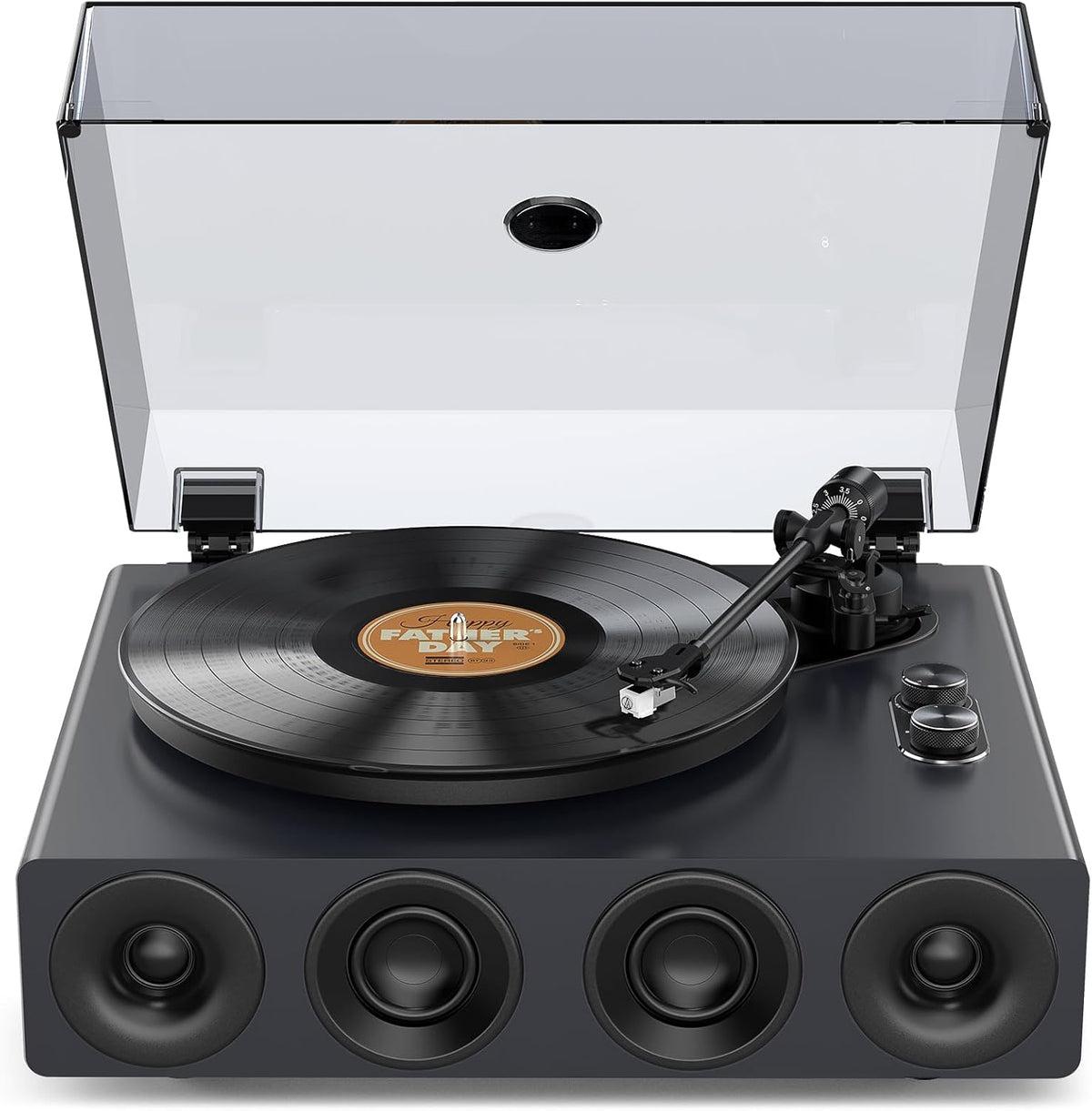 1 by ONE High Fidelity Record Player, All-in-One Turntable with Built in Speakers Phono Preamp, Magnetic AT-3600L Cartridge, RCA Output, Belt Drive 2-Speed, Piano Lacquer Grey