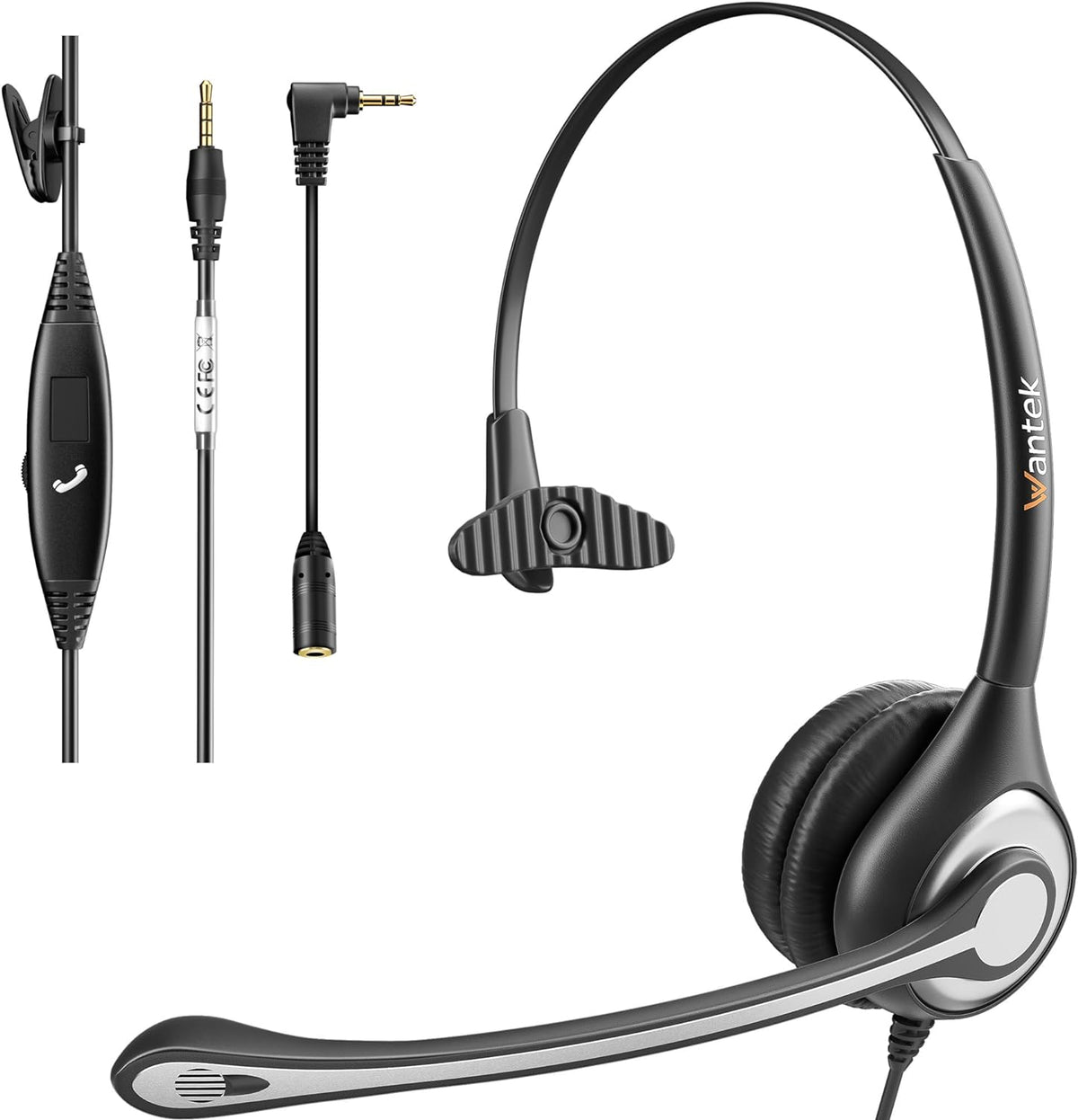 Headset PC,3.5mm Headsets Wantek Cell Phone with Microphone Noise Cancelling for Laptops, Jack,Volume Control,Wired