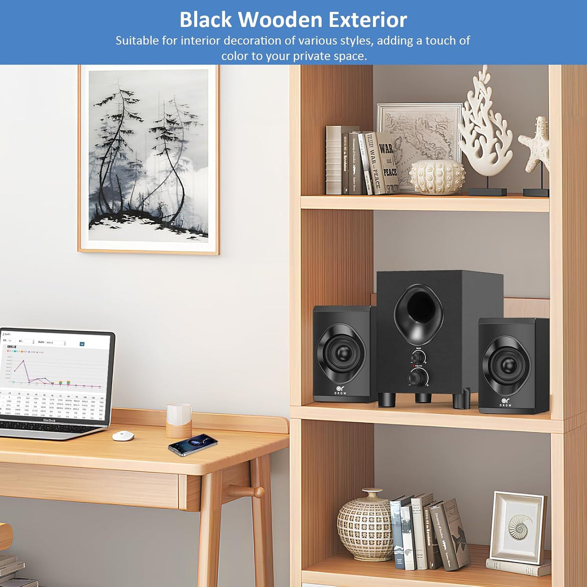 OROW Bluetooth Computer Speakers,PC Speaker with Subwoofer,Front Knob 18W Wireless PC Speakers,Support AUX&Bluetooth Play,Great for Party/Game/TV (S213)