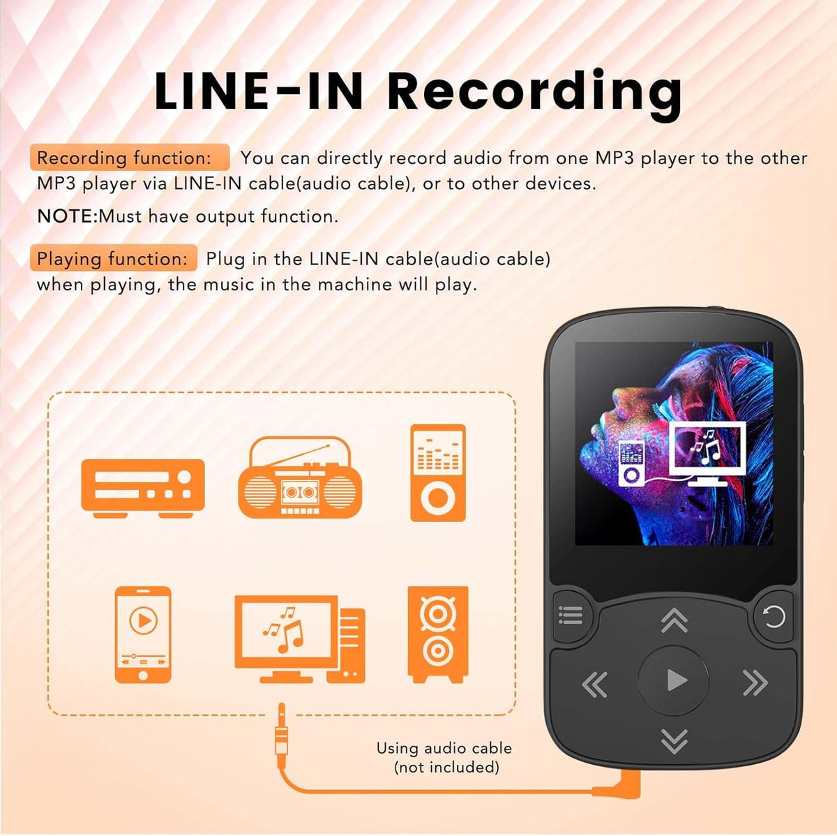 AGPTEK 64GB MP3 A65 5.3 128GB Player with Clip, Bluetooth Lossless Sound with FM Radio, Voice Recorder for Sport
