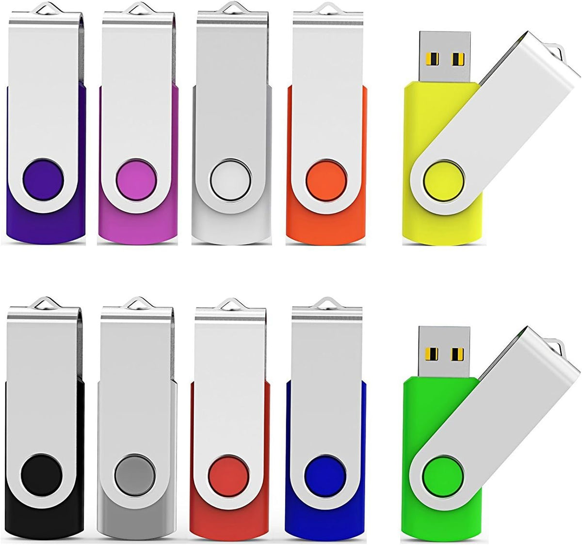 Aiibe 10 Pieces 32GB USB Flash Drive 10 Pack USB 2.0 Memory Stick Thumbdrives (Mix Colors : Black Blue Red Green Orange White Yellow Pink Purple Silver)