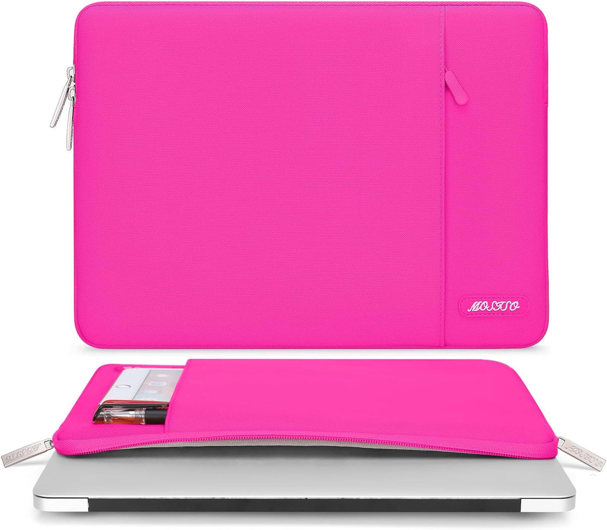 MOSISO Laptop Case 13.3 inch, 13-13.3 inch Laptop Sleeve Compatible with MacBook Air/Pro 13 / Pro 14, HP Dell ASUS Lenovo Notebook, Polyester Vertical Computer Sleeve Bag with Pocket, Bright Rose