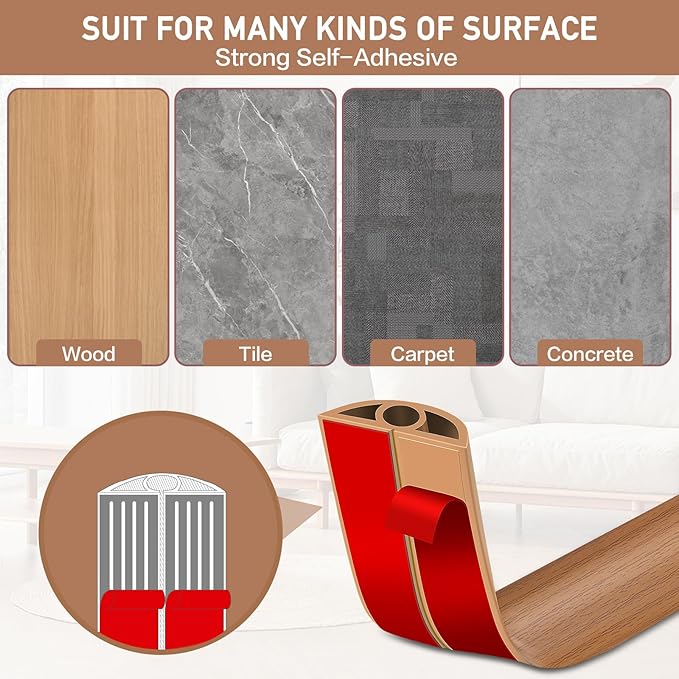 Floor Cord Cover Self Adhesive Cord Hider Floor Extension Cord Covers for Floor Power Cord Protector Cable Management Prevent Cable Trips Cable Cavity 0.32" W x 0.32" H (Light Brown Wood, 3.3Ft)
