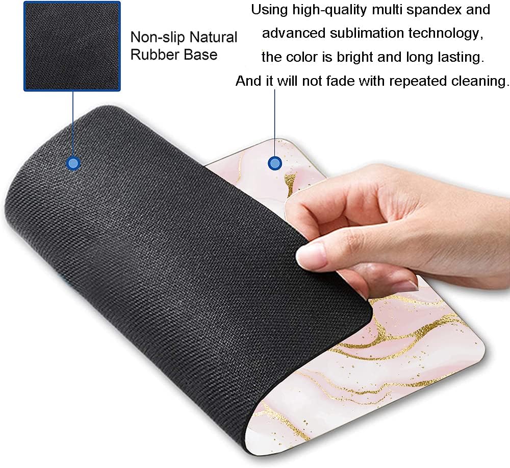 Mouse Pad, Pink Marble with Gold Glitter Wave Mouse Pad Rectangle Custom Designs, Waterproof Anti-Slip Rubber Mousepad Office Accessories Desk Decor Wireless Mouse Pads for Computers Laptop