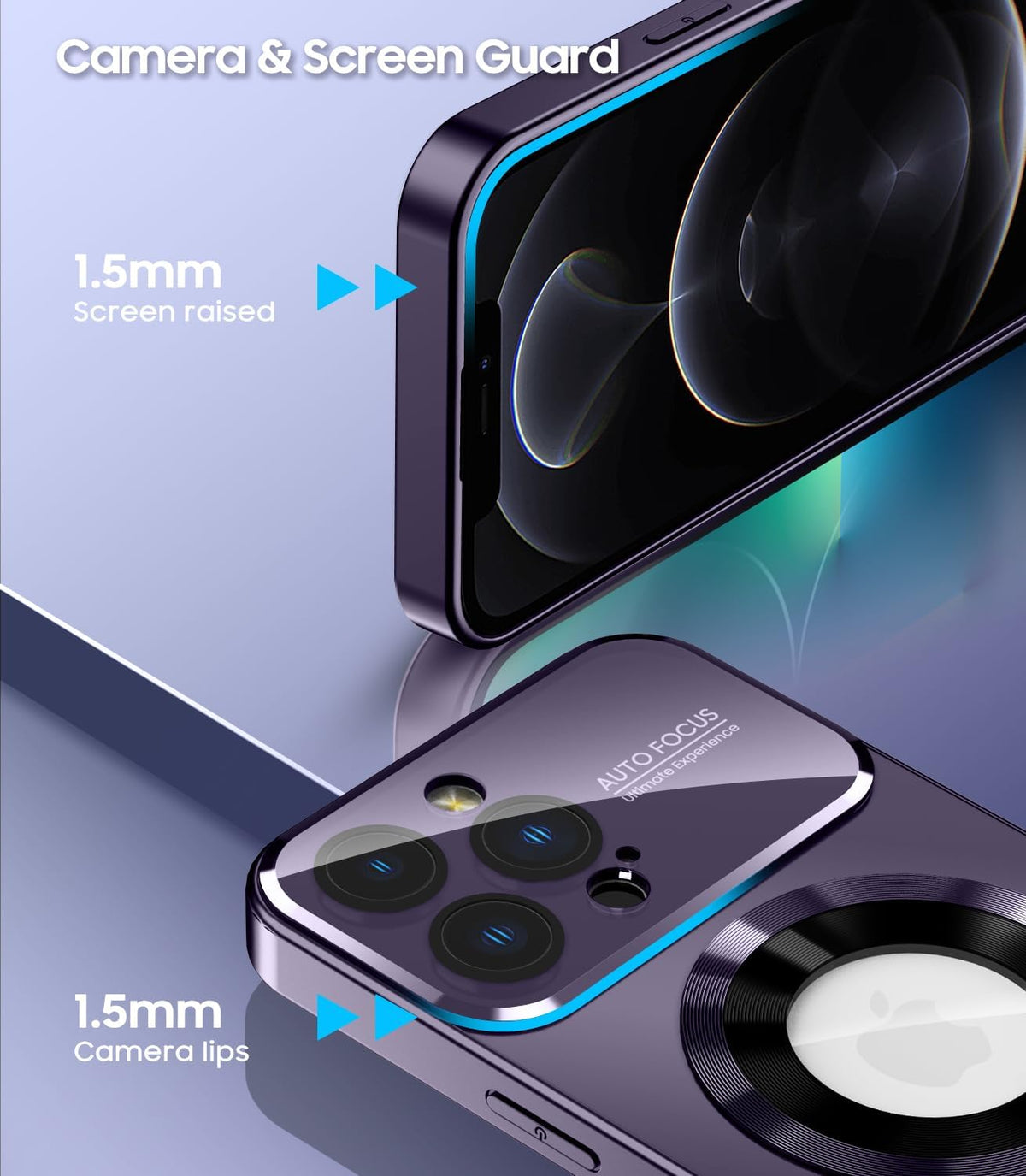 Magnetic for iPhone 12 Pro Max Case, Compatible with MagSafe, Built-in Camera Lens Protector, Logo View, Military Grade Drop Proof Phone Case Cover, Purple